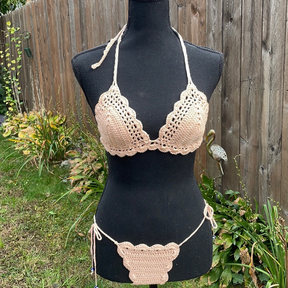Handmade crochet bikini top and bottom set %100 cotton